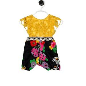 Label Jane Romper 9M Yellow Floral Boho Western Hippie Festival Indie Tropical